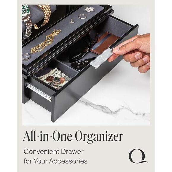 Watch Display Case Men Acrylic 2 4 Slot Stand with Jewelry Tray and Drawer - Picture 3 of 6